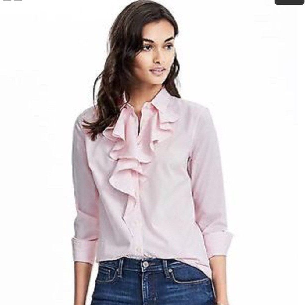 Banana Republic pink striped ruffle blouse